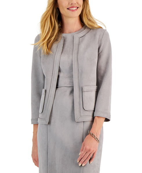 Petite Faux-Suede Framed Patch-Pocket Jacket